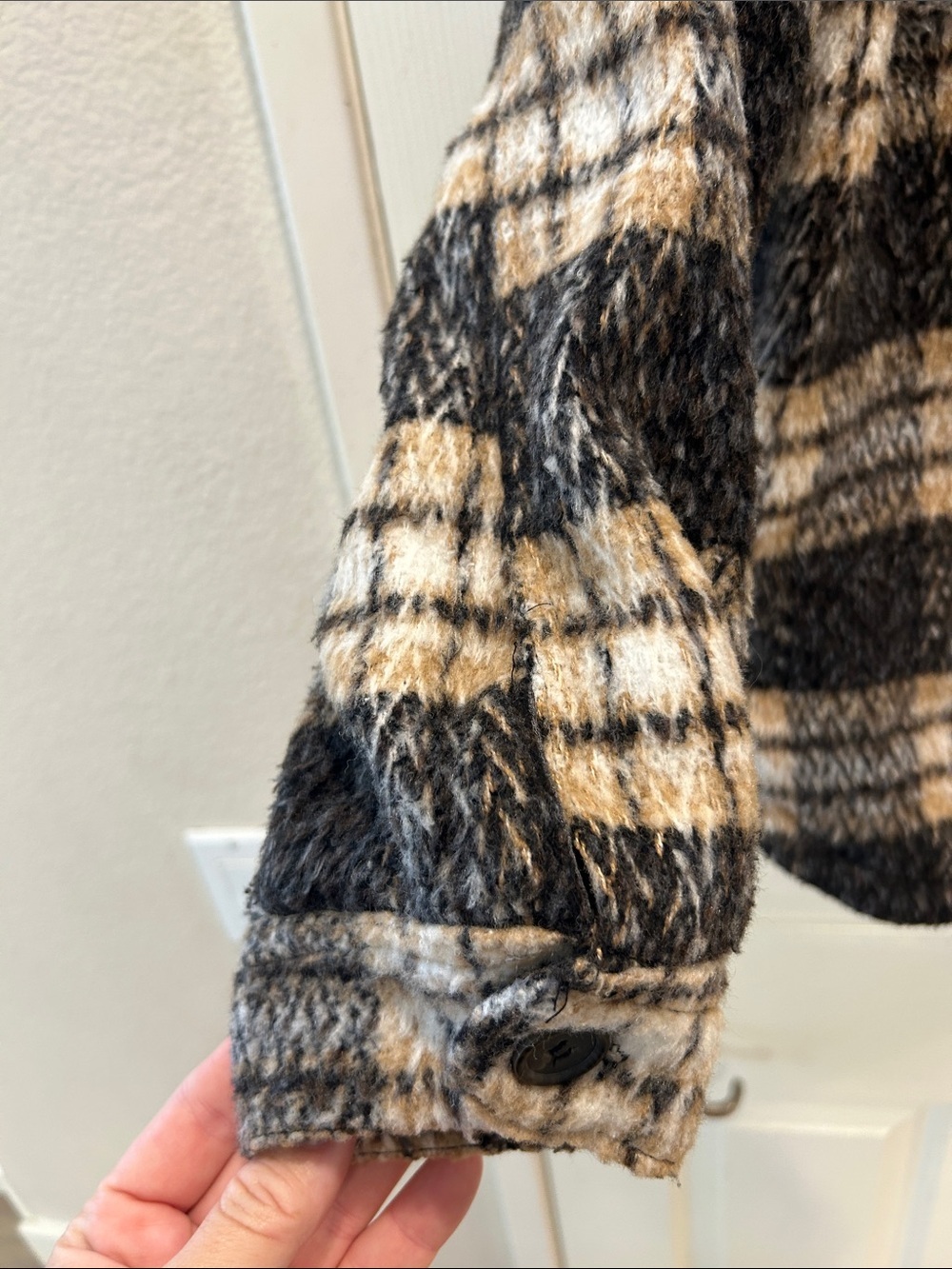 Thread & Supply Plaid Sherpa Shacket Jacket Brown Black XL Button Front - Picture 5 of 9